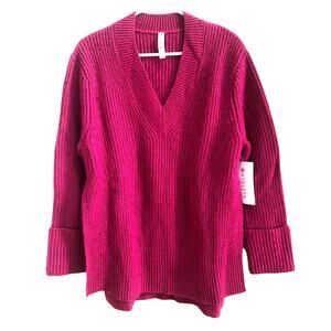 NEW Athleta Shasta V-Neck Sweater Oversized Hi Low Hem Magenta Women's XS